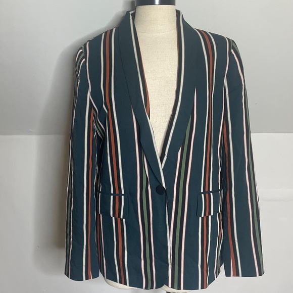 ZARA Woman Striped Bottle Green Blazer - Picture 3 of 11